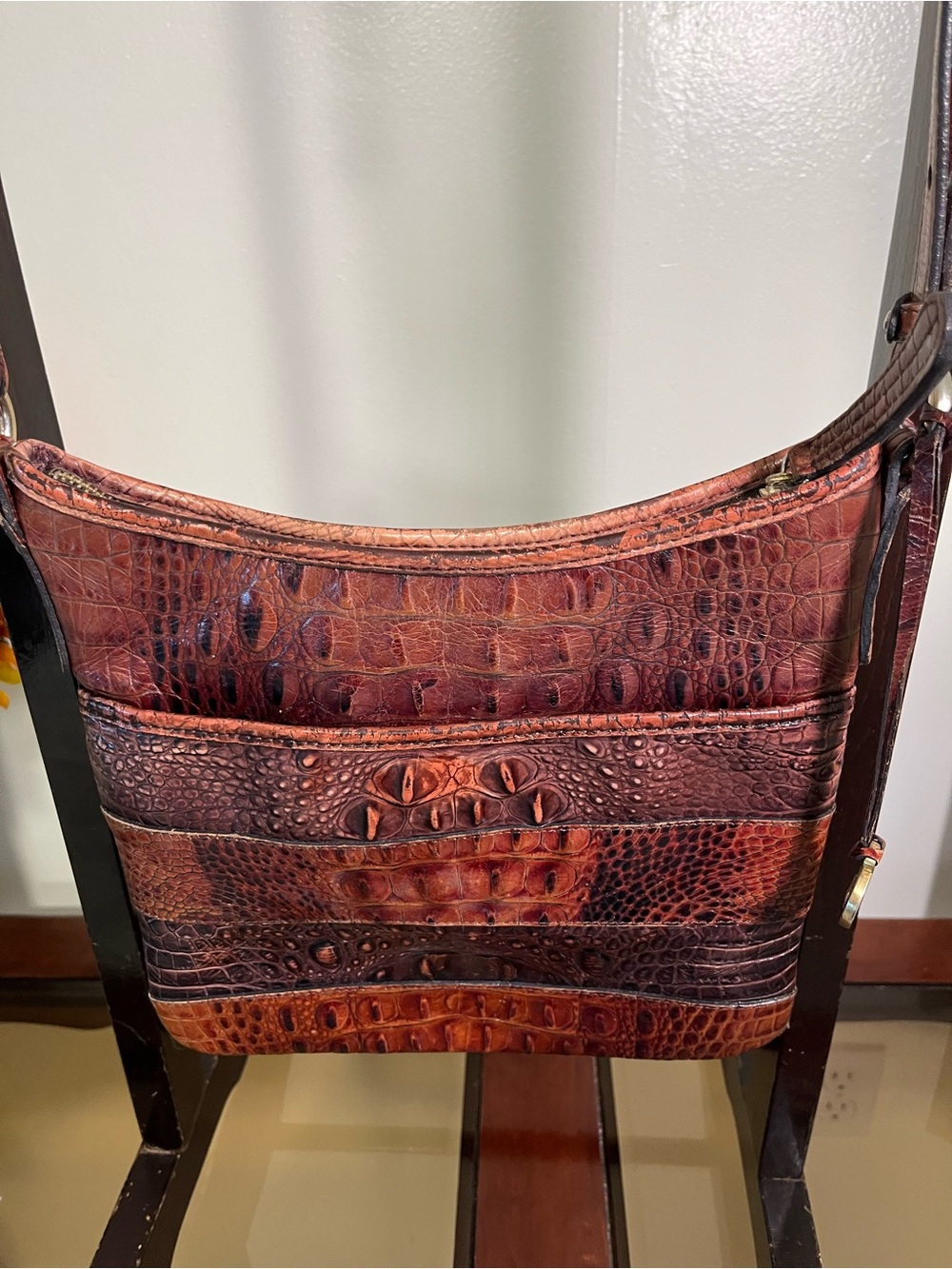 Brahmin Croc Embossed Leather Shoulder/Crossbody Bag Brown Multi - Picture 3 of 13